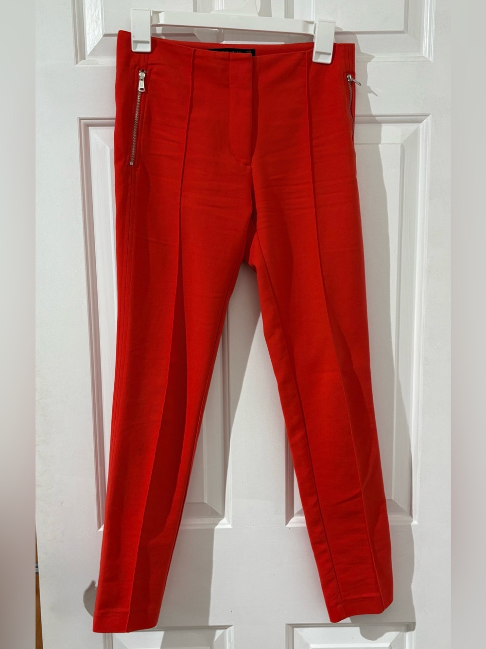 Zara Red Slim Dress Pants with Zip Pocket Accents XS